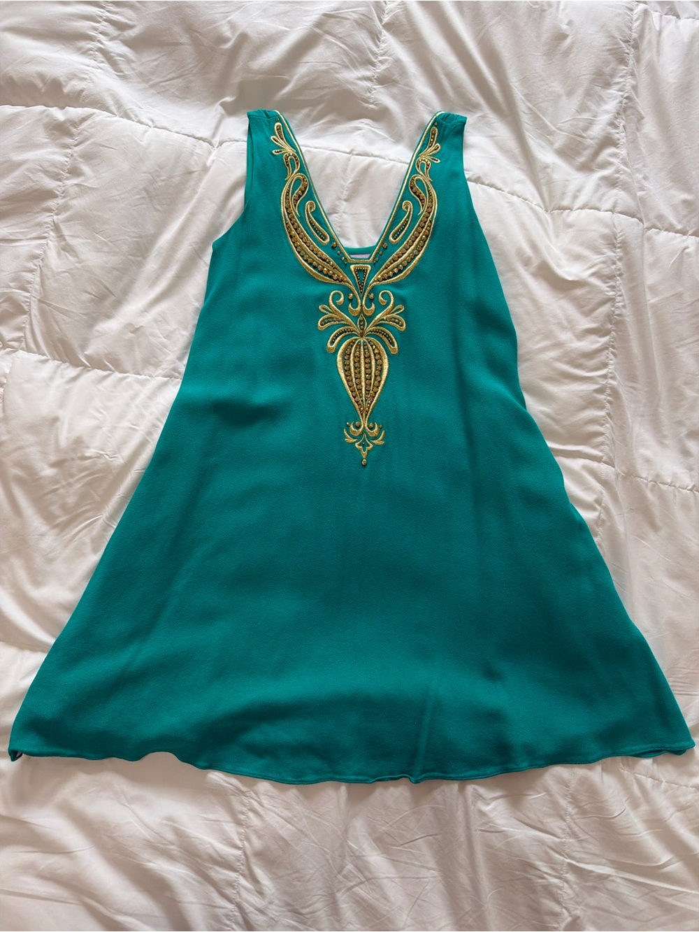 Lilly Pulitzer Teal Sleeveless Dress with Gold Embroidery